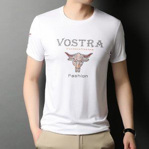 Printed half sleeve round neck slim fit fashion elastic short sleeve T-shirt